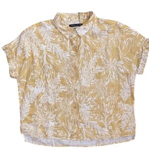 NWT‎ Tahari Womens Essential Yellow Palms Shirt 100% Linen Size M